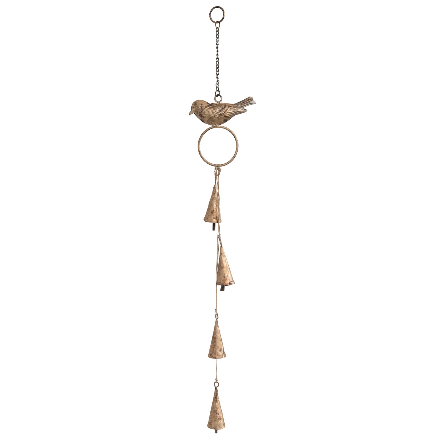 Hanging Metal Bells With Bird On Chain