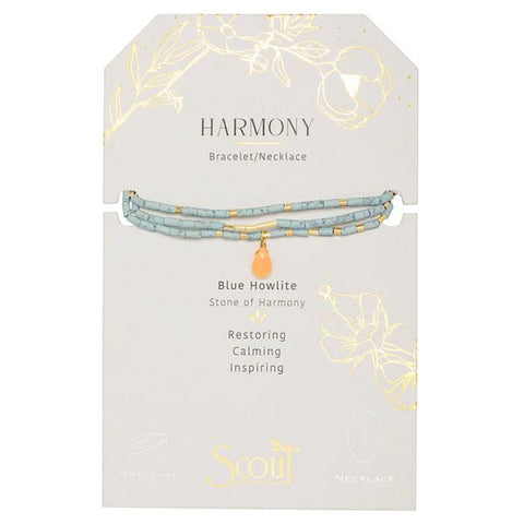 Harmony - Blue Howlite, Sunstone & Gold - Teardrop Stone Wrap Bracelet / Necklace