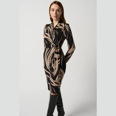 Joseph Ribkoff Abstract Print Silky Knit Sheath Dress With Side Buckle