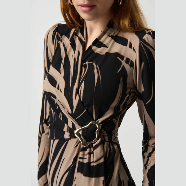 Joseph Ribkoff Abstract Print Silky Knit Sheath Dress With Side Buckle