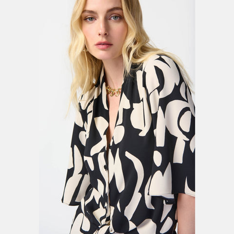 Joseph Ribkoff Abstract Print Woven Front Tie Blouse