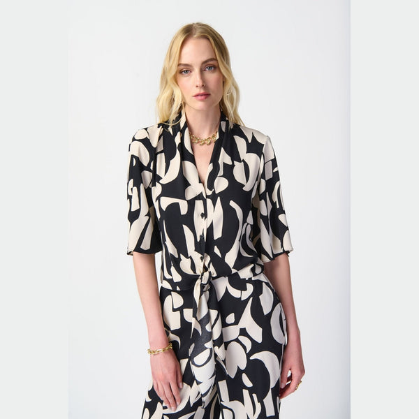 Joseph Ribkoff Abstract Print Woven Front Tie Blouse