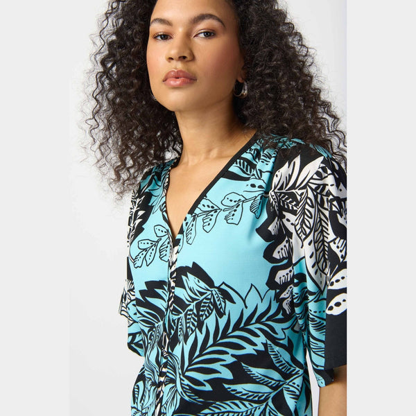 Joseph Ribkoff Tropical Print Gauze Front Tie Top