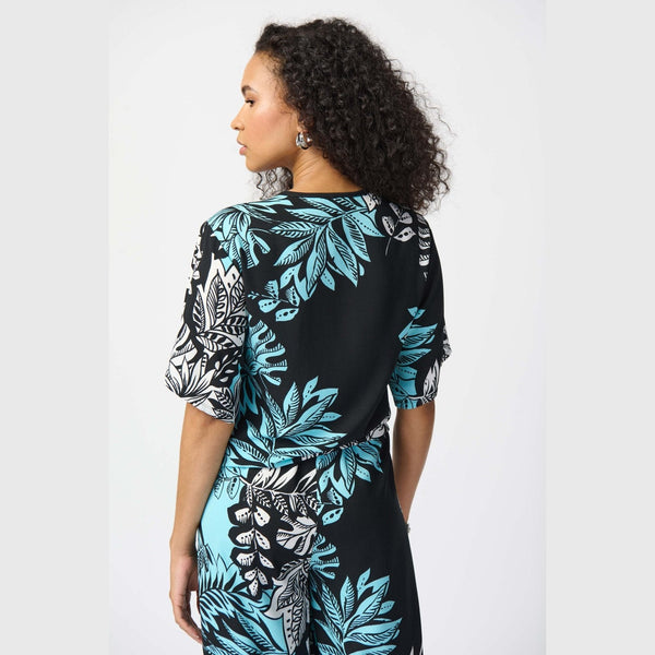 Joseph Ribkoff Tropical Print Gauze Front Tie Top