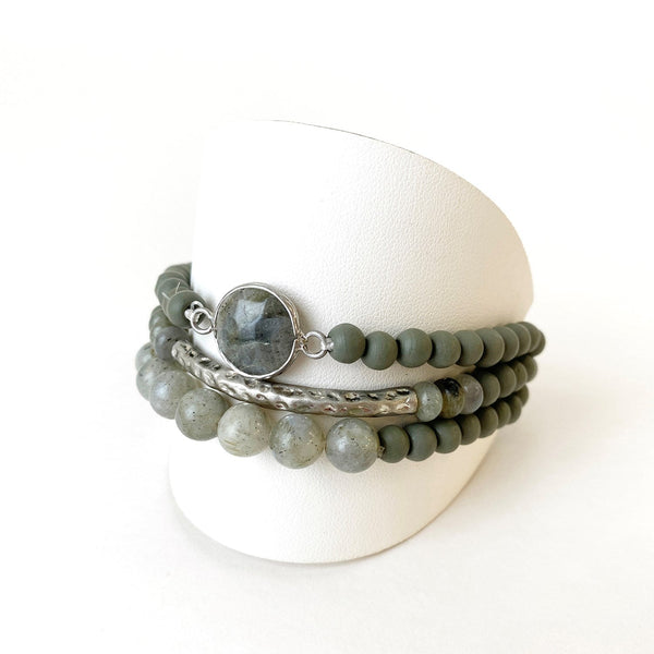 Landy Bracelet With Natural Stones, Wood & Metal Beads