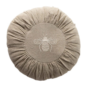 Linen Pillow With Embroidered Bee