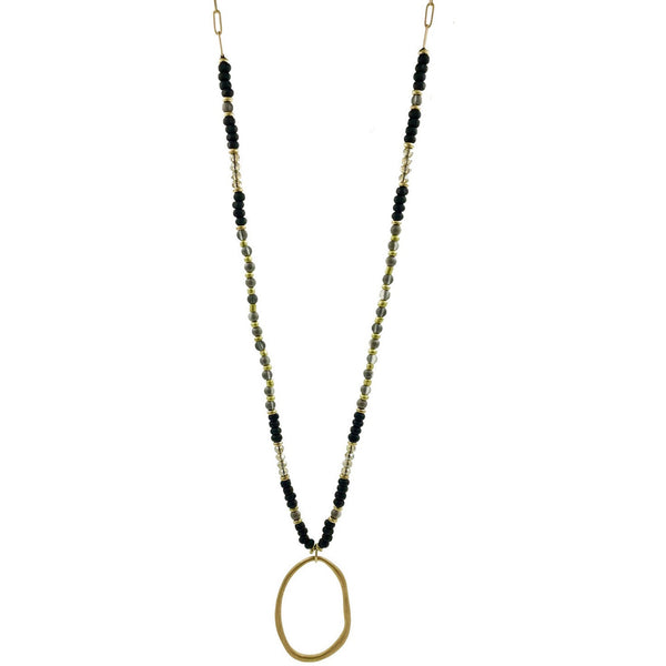Long Beaded Necklace With Oval Pendant