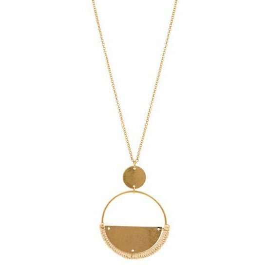 Long Necklace With Gold Circle Pendant