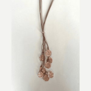 Long Taupe Leather Necklace With Matte Discs
