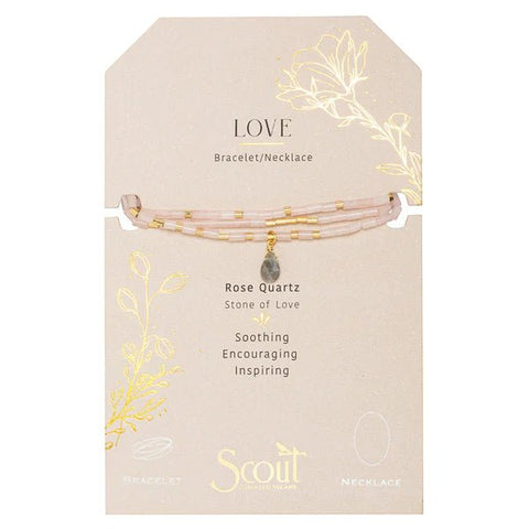 Love - Rose Quartz, Labradorite & Gold - Teardrop Stone Wrap Bracelet / Necklace