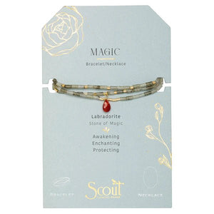 Magic - Labradorite, Fuchsia & Gold - Teardrop Stone Wrap Bracelet / Necklace
