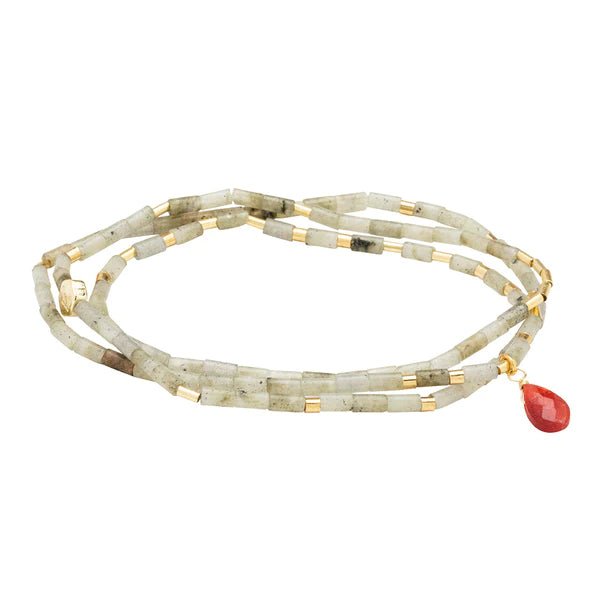 Magic - Labradorite, Fuchsia & Gold - Teardrop Stone Wrap Bracelet / Necklace