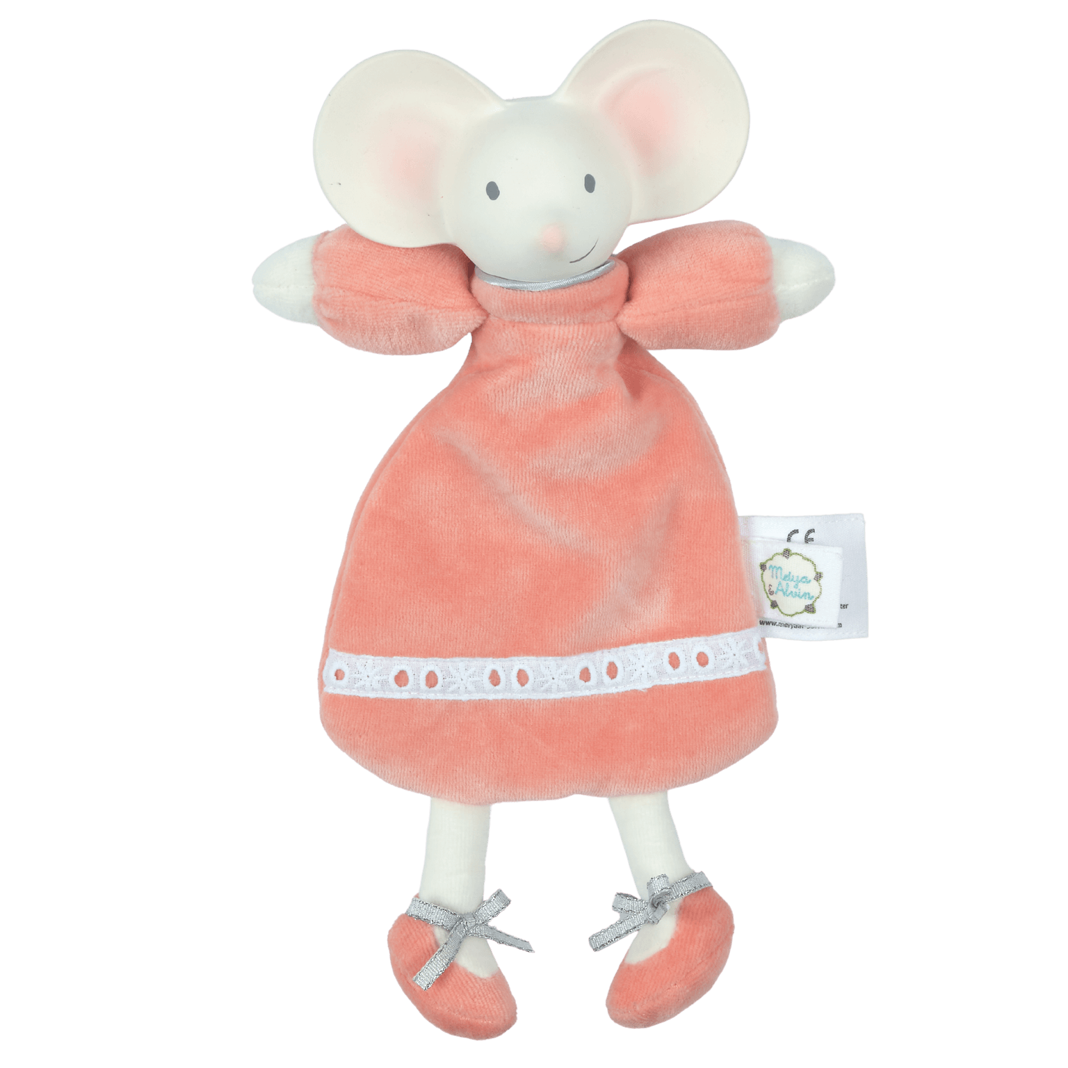 Meiya The Mouse Velour Lovey With Organic Natural Rubber Teether Head