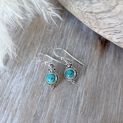 Mini Round Turquoise & Silver Earrings