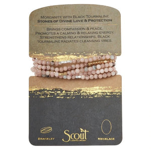 Morganite & Black Tourmaline - Stones Of Divine Love & Protection - Wrap Bracelet / Necklace