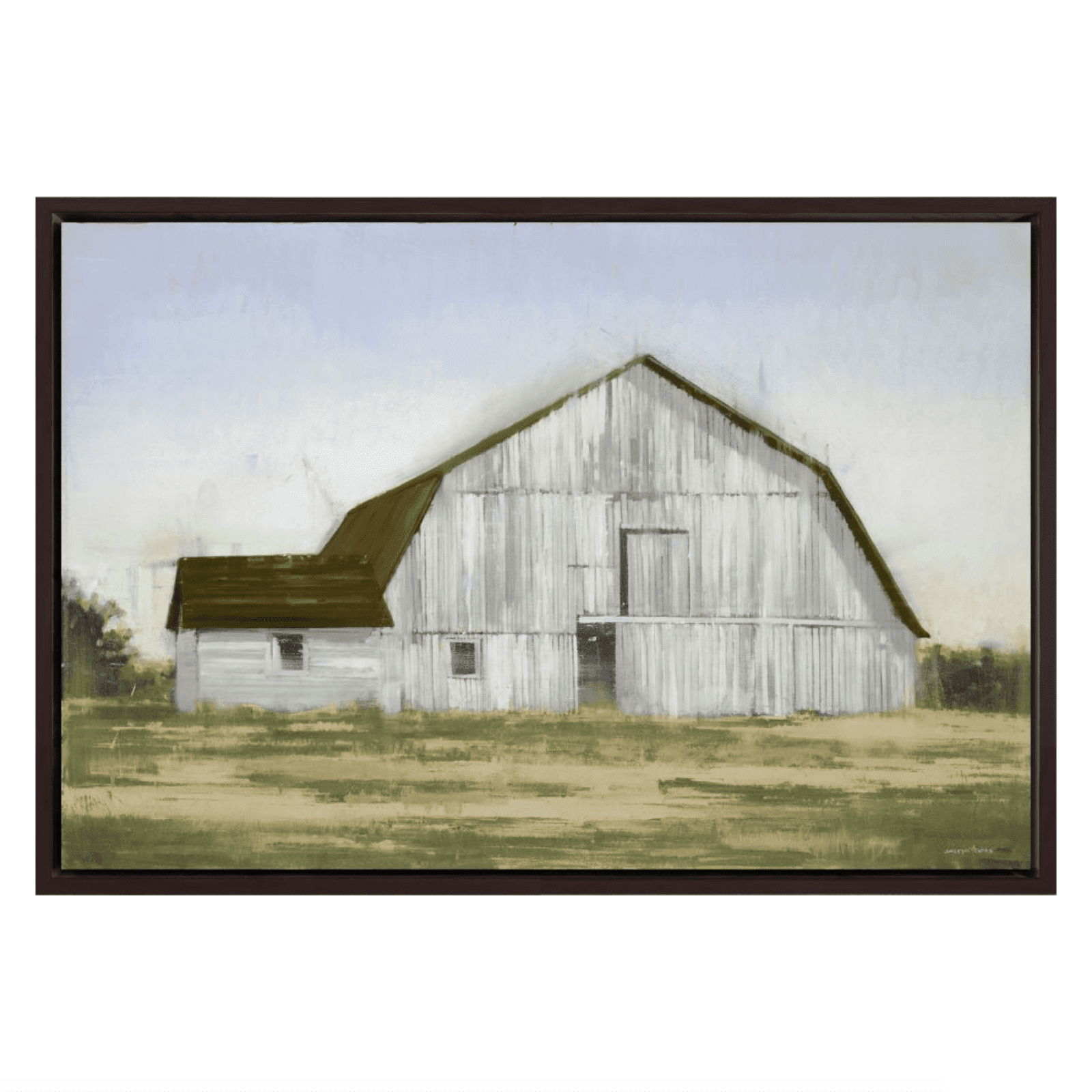Moss Barn - Hand Embellished Canvas In Floating Frame