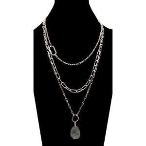 Multi Chain Necklace With Labradorite Pendant
