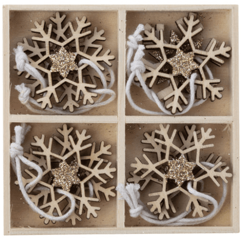 Natural Snowflakes With Gold Centre Ornaments - Set of 8