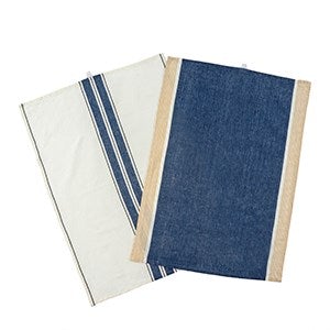 Navy French Stripe Linen Tea Towels - Set Of 2