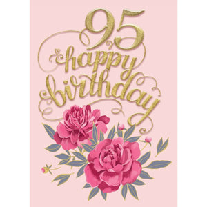 Ninety Five Pink Floral - Greeting Card - Birthday