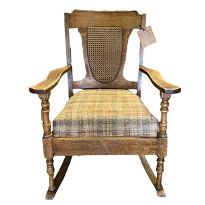 Oak Rocking Chair With Plaid Seat
