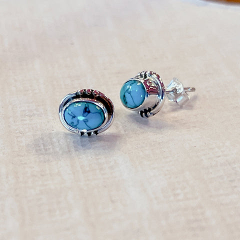 Oval Turquoise & Sterling Silver Stud Earrings