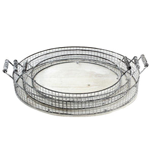 Oval Wood & Metal Serving Tray