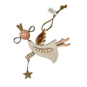 Painted Wood Flying Angel Ornament