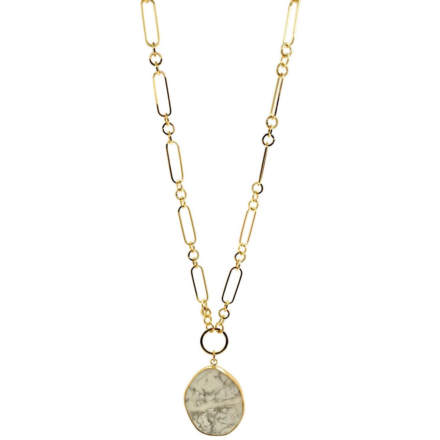 Paper Clip Chain Necklace With Stone Pendent