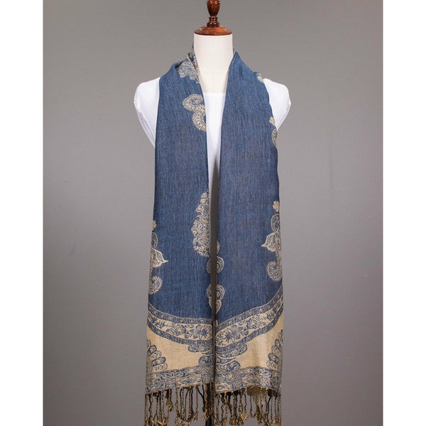 Pashmina Scarf - Grey & Beige Multi-Tone Paisley