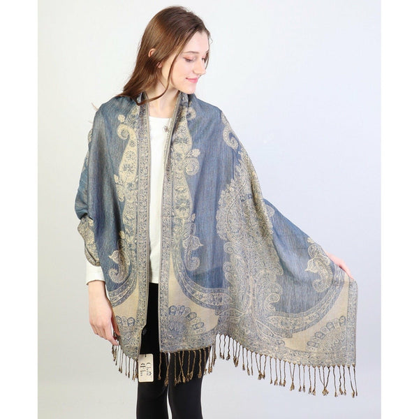 Pashmina Scarf - Grey & Beige Multi-Tone Paisley