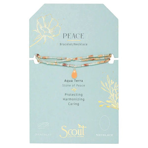 Peace - Aqua Terra, Sunstone & Silver - Teardrop Stone Wrap Bracelet / Necklace