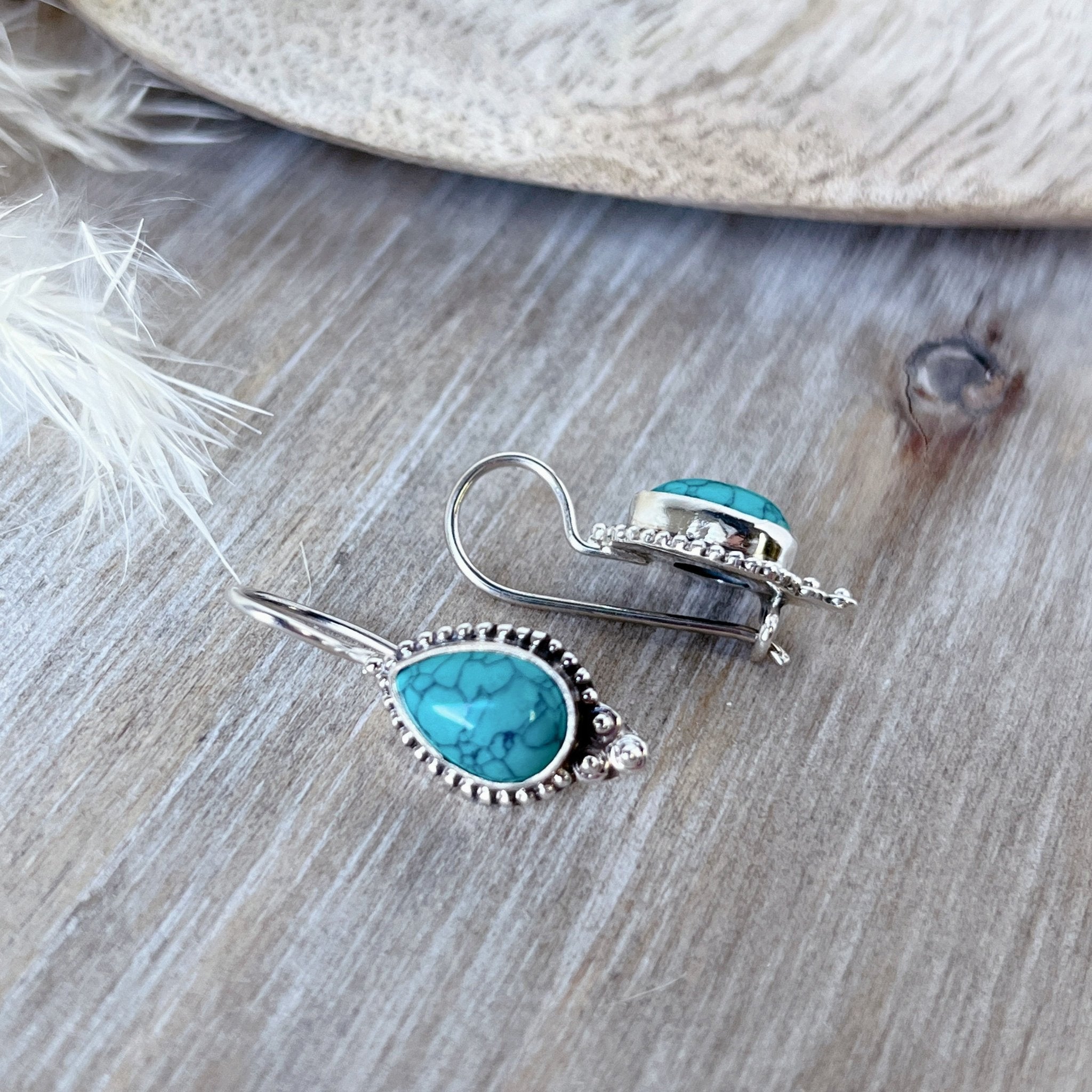 Pear Shaped Turquoise & Sterling Silver Earrings