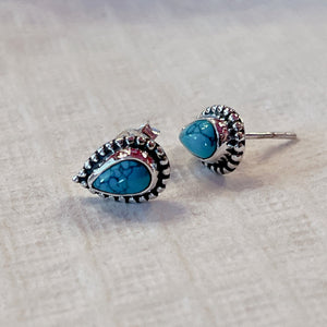 Pear Shaped Turquoise & Sterling Silver Stud Earrings