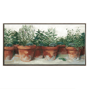 Pot of Herbs - Hand Embellished Canvas In Floating Frame