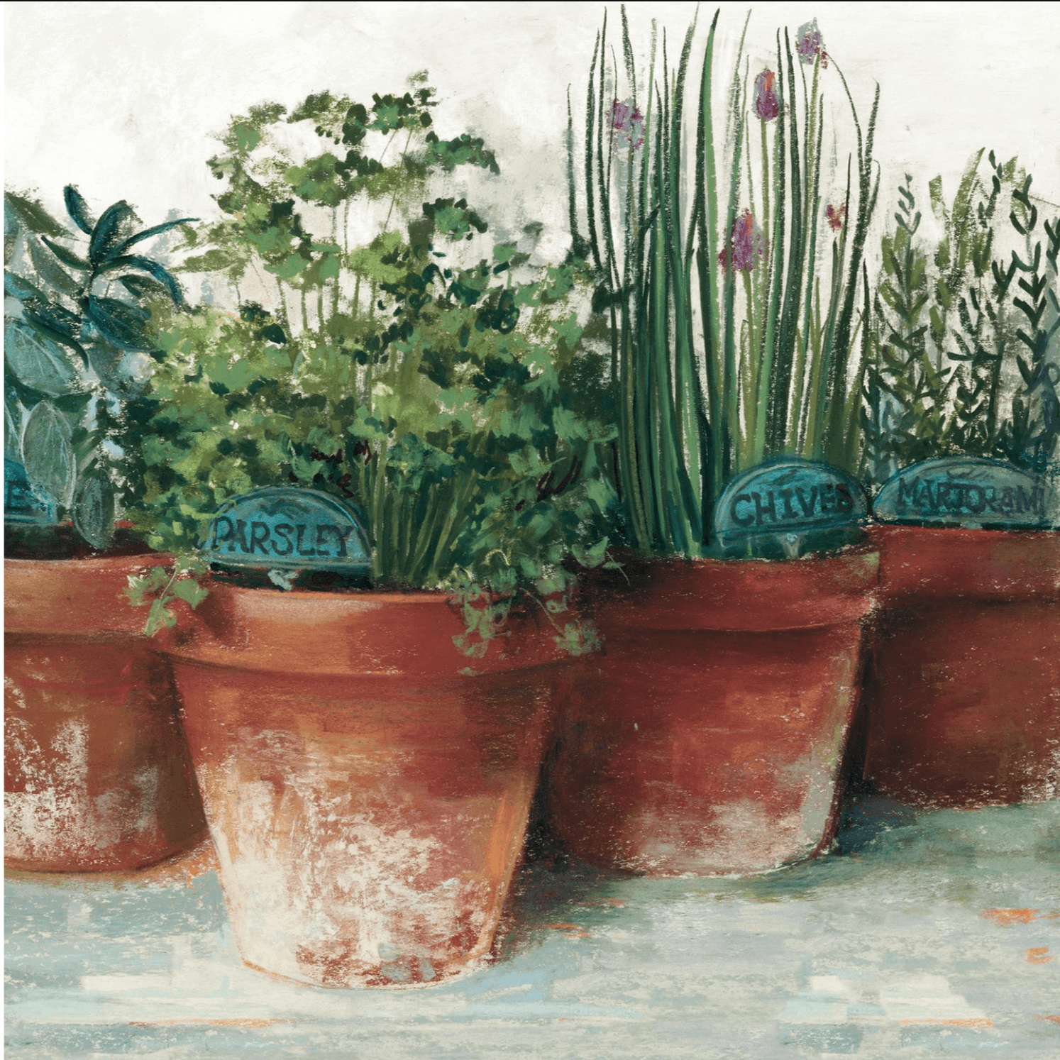 Pot of Herbs II - Hand Embellished Canvas