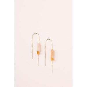 Rectangle Stone Thread Earring - Rose Quartz & Amber