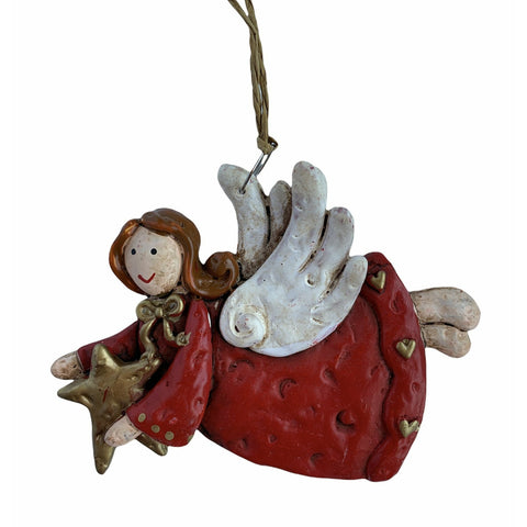 Red Angel Ornament With Star Or Heart