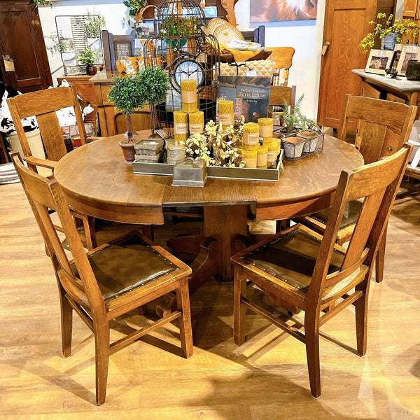 Round oak dining table best sale 6 seater