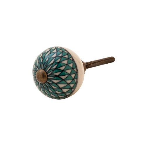 Round Teal Patterned Knob