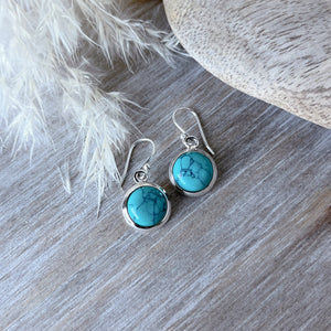 Round Turquoise & Silver Earrings