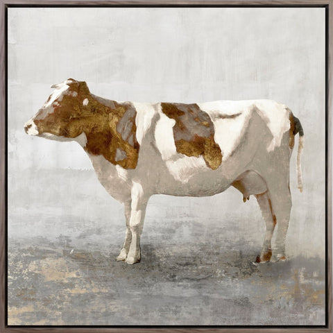 Rustic Brown Cow - Hand Embellished Canvas In Floating Frame