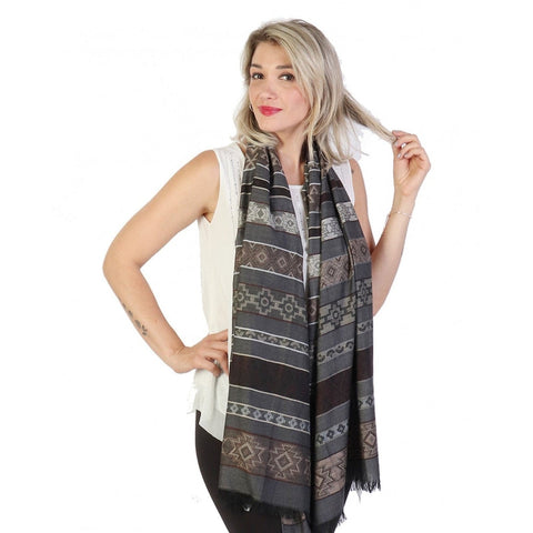 Scarf - Abstract Pattern With Fringe Bottom