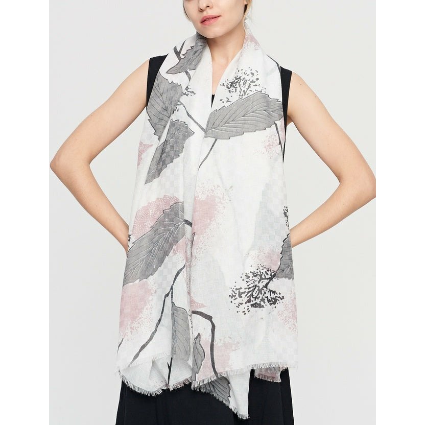 Scarf - Bold Leaves - Pink, Grey & White