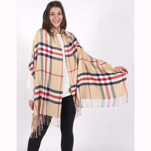 Scarf - Cashmere Feeling Beige, Red, Navy Plaid