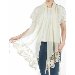 Scarf -Cream Lightweight With Lace Border