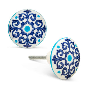 Blue & White Scroll Knob