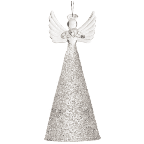 Silver Glittered Glass Angel Ornament