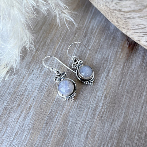 Small Round Moonstone & Sterling Silver Earrings