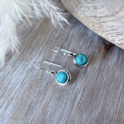 Small Round Turquoise & Silver Earrings